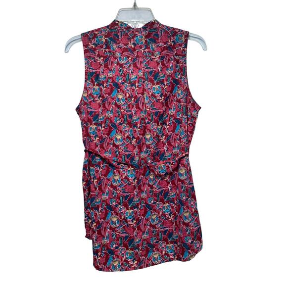 Woolrich Eco rich Floral Sleeveless Button Up Top With Tie Womens Sz Medium NEW - Picture 2 of 3